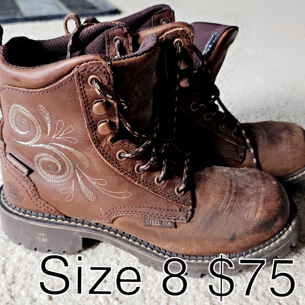 Justin steel toe boots size 8